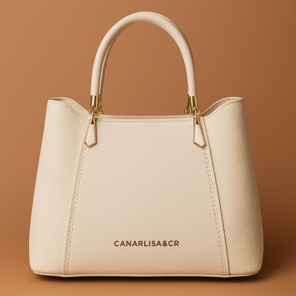 Elegant Ladies Faux Leather Handbag with Gold Accents and Logo - Image 33