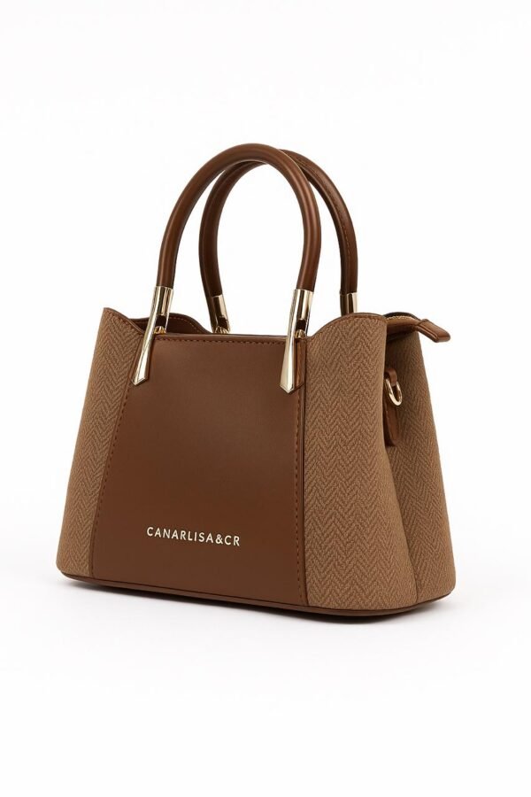 Elegant Ladies Faux Leather Handbag with Gold Accents and Logo - Image 23