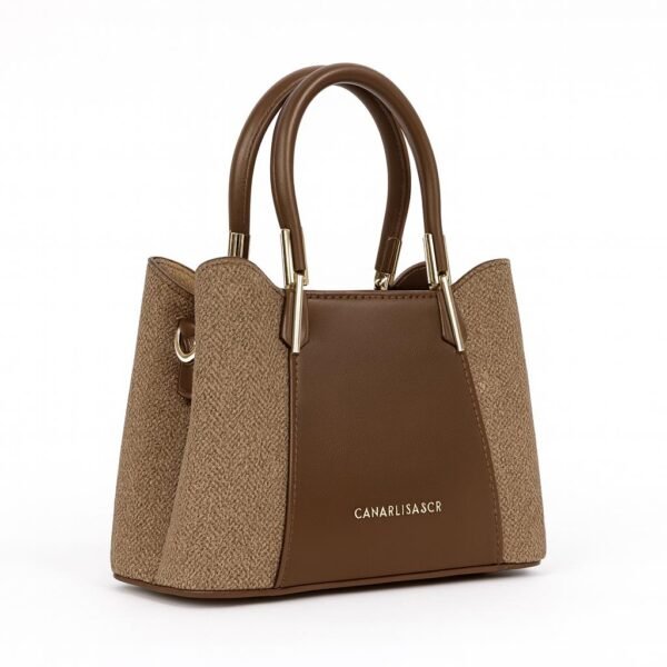 Elegant Ladies Faux Leather Handbag with Gold Accents and Logo - Image 22