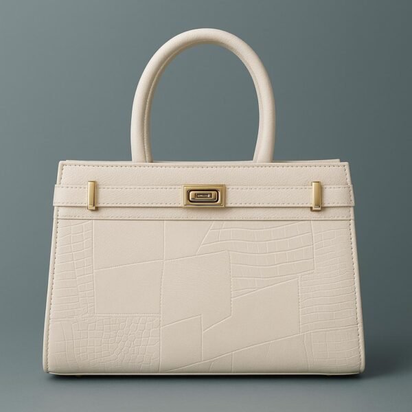 Elegant Ladies Croc-Embossed Leather Handbag with Gold Hardware - Image 18