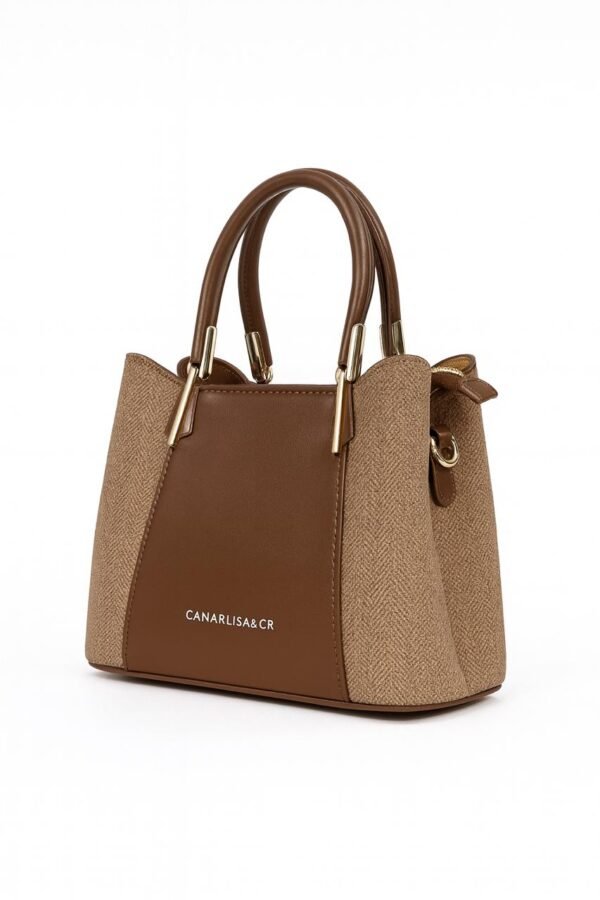 Elegant Ladies Faux Leather Handbag with Gold Accents and Logo - Image 21