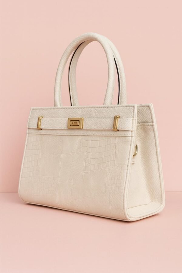 Elegant Ladies Croc-Embossed Leather Handbag with Gold Hardware - Image 17