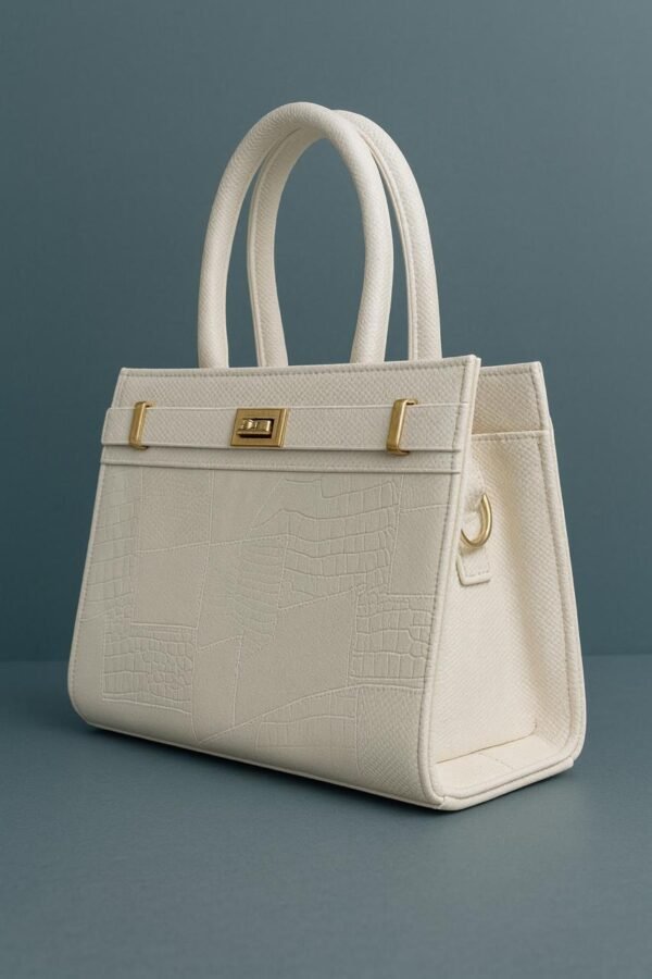 Elegant Ladies Croc-Embossed Leather Handbag with Gold Hardware - Image 16