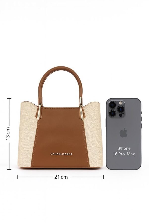 Elegant Ladies Faux Leather Handbag with Gold Accents and Logo - Image 19