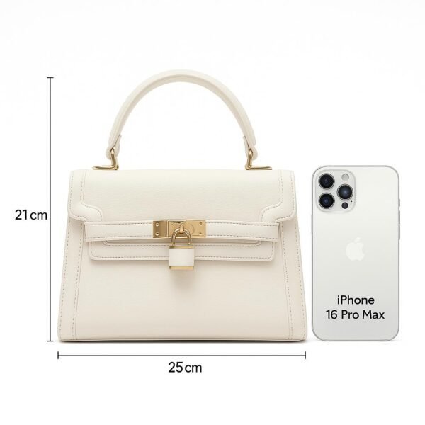 Elegant Ladies Leather Handbag with Gold Lock and Premium Detailing - Image 20