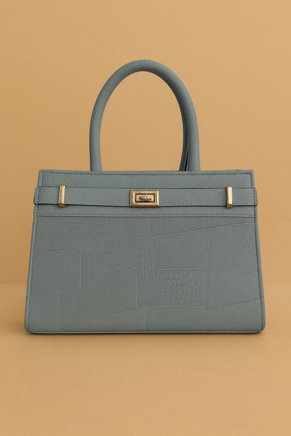 Elegant Ladies Croc-Embossed Leather Handbag with Gold Hardware - Image 15