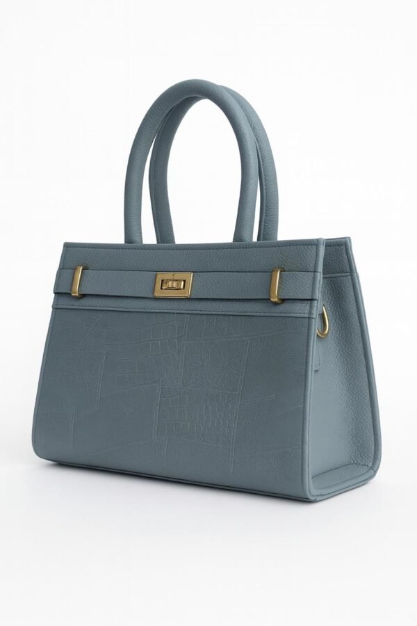 Elegant Ladies Croc-Embossed Leather Handbag with Gold Hardware - Image 14