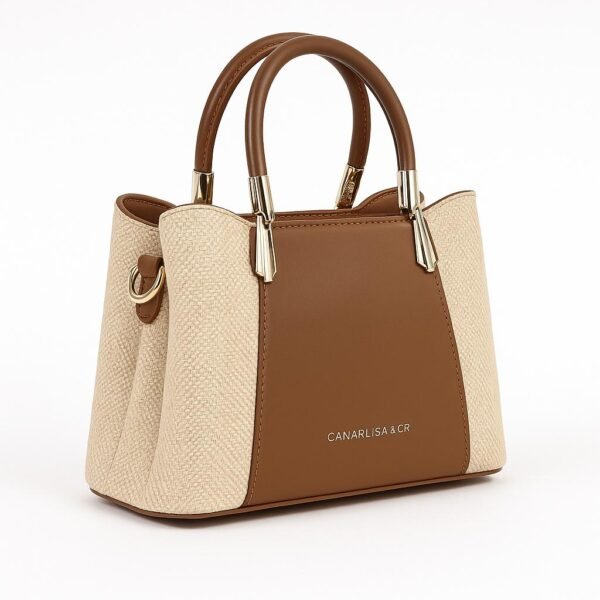 Elegant Ladies Faux Leather Handbag with Gold Accents and Logo - Image 17