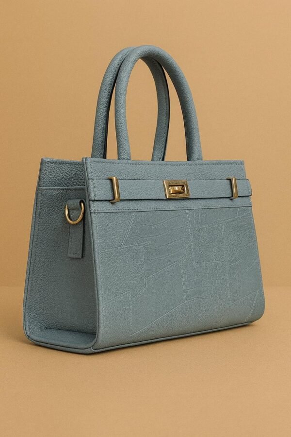 Elegant Ladies Croc-Embossed Leather Handbag with Gold Hardware - Image 13