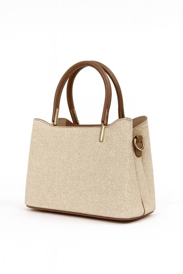 Elegant Ladies Faux Leather Handbag with Gold Accents and Logo - Image 16