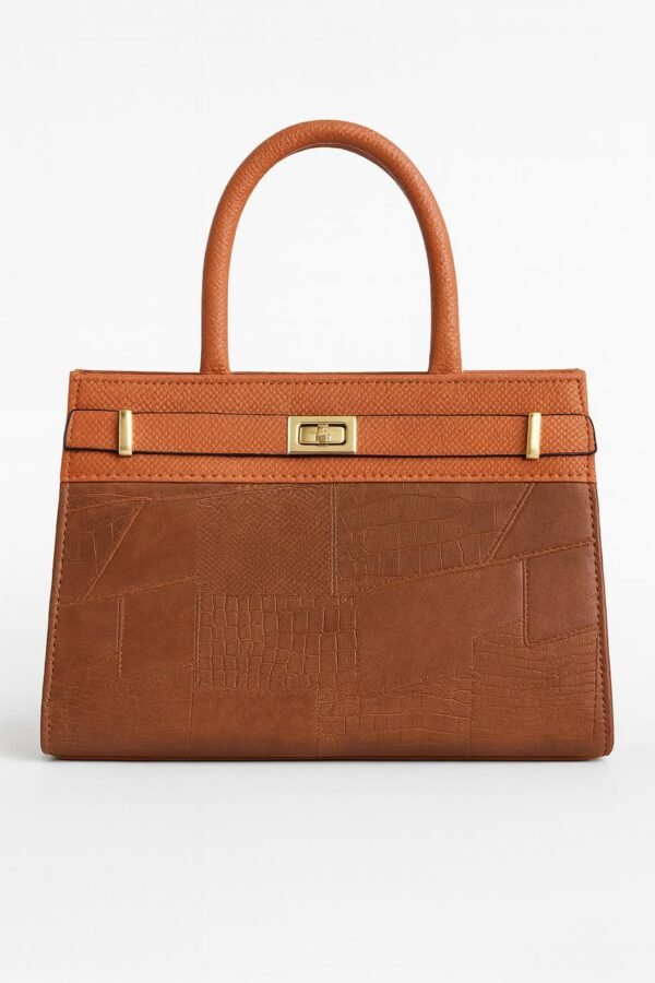 Elegant Ladies Croc-Embossed Leather Handbag with Gold Hardware - Image 12