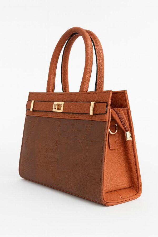 Elegant Ladies Croc-Embossed Leather Handbag with Gold Hardware - Image 11