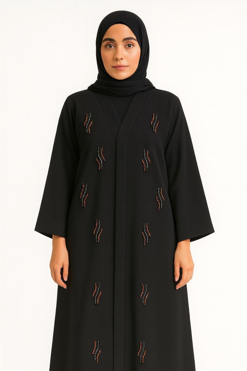 2 Elegant Black Embroidered Abaya with Minimal Bead Detailing – Premium Modest Fashion - Image 1
