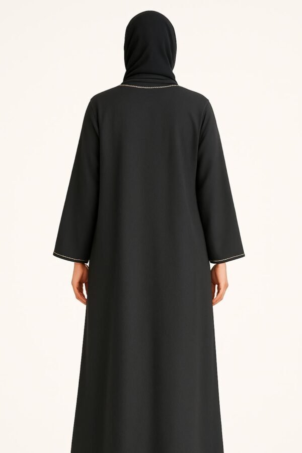 Elegant Black Minimal-Stitch Abaya – Classic Modest Wear with Refined Detailing - Image 2