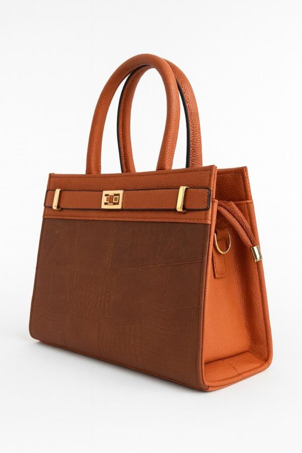 Elegant Ladies Croc-Embossed Leather Handbag with Gold Hardware - Image 10