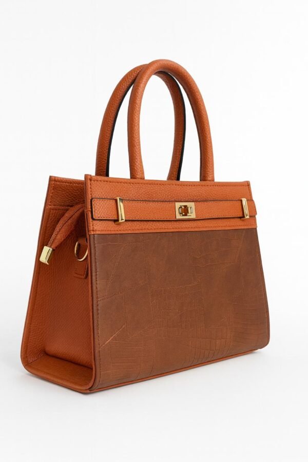 Elegant Ladies Croc-Embossed Leather Handbag with Gold Hardware - Image 8