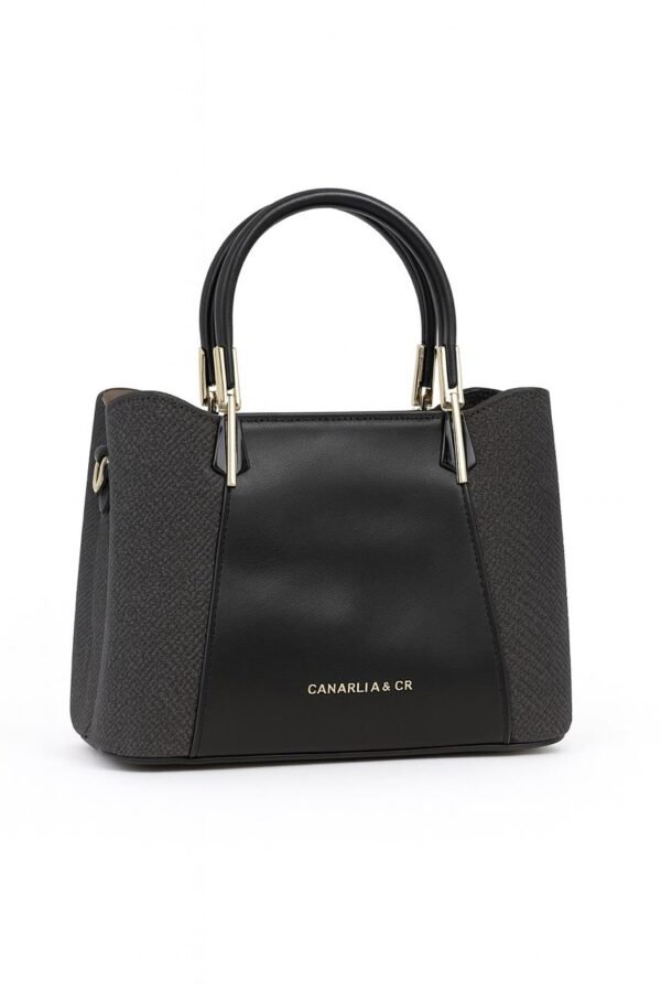 Elegant Ladies Faux Leather Handbag with Gold Accents and Logo - Image 12