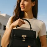 Elegant Ladies Leather Handbag with Gold Lock and Premium Detailing