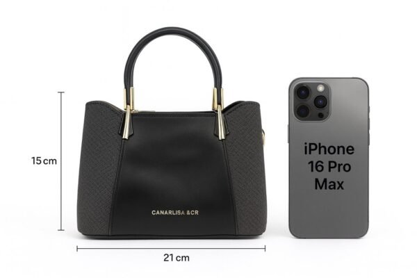 Elegant Ladies Faux Leather Handbag with Gold Accents and Logo - Image 11