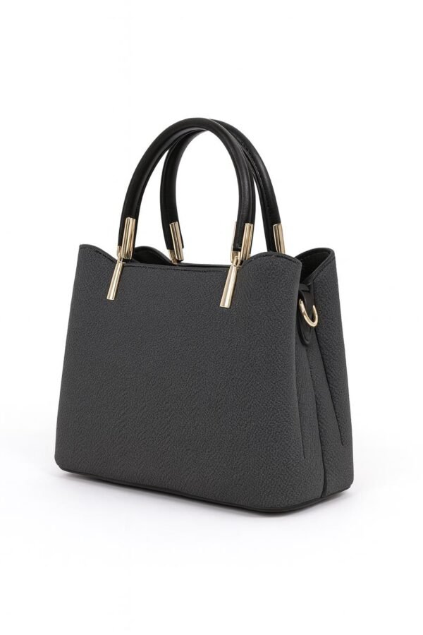 Elegant Ladies Faux Leather Handbag with Gold Accents and Logo - Image 8