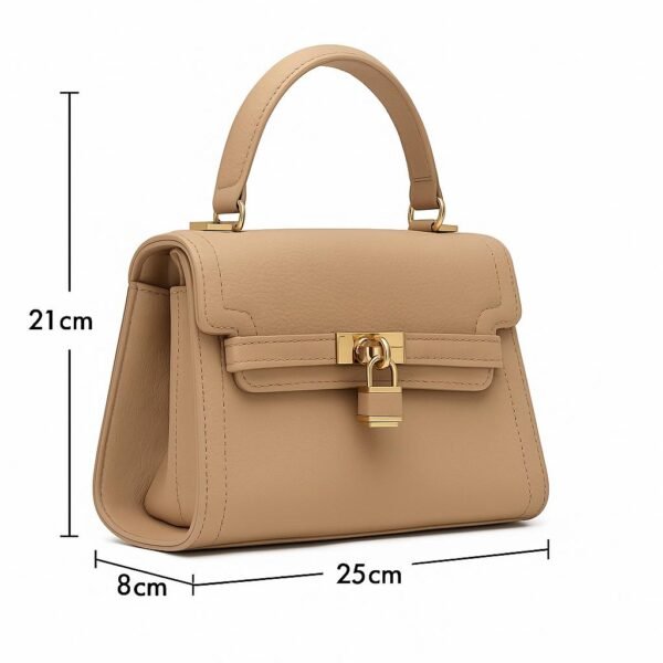 Elegant Ladies Leather Handbag with Gold Lock and Premium Detailing - Image 11