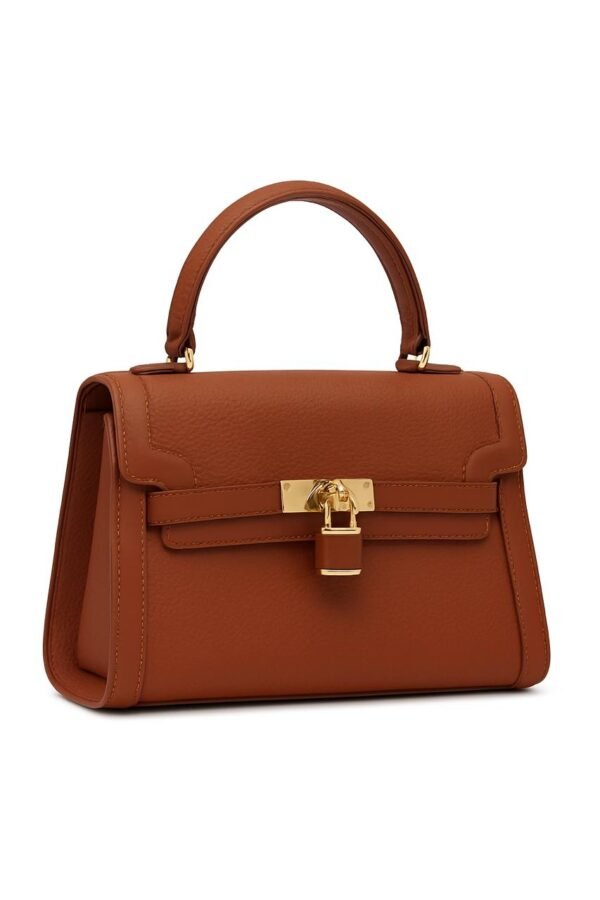 Elegant Ladies Leather Handbag with Gold Lock and Premium Detailing - Image 10