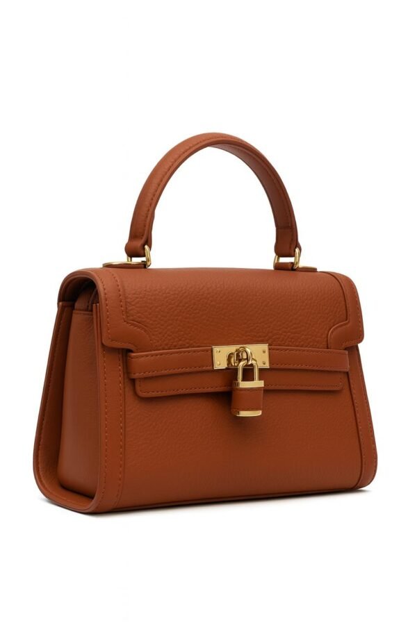 Elegant Ladies Leather Handbag with Gold Lock and Premium Detailing - Image 9