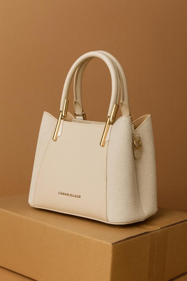 Elegant Ladies Faux Leather Handbag with Gold Accents and Logo - Image 31