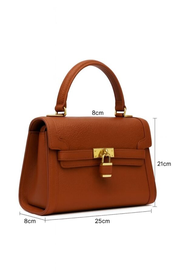 Elegant Ladies Leather Handbag with Gold Lock and Premium Detailing - Image 8