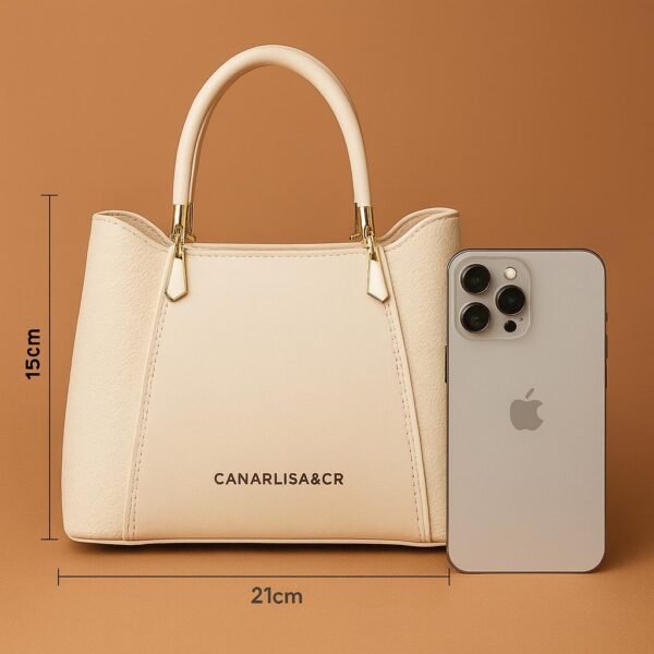 Elegant Ladies Faux Leather Handbag with Gold Accents and Logo - Image 30