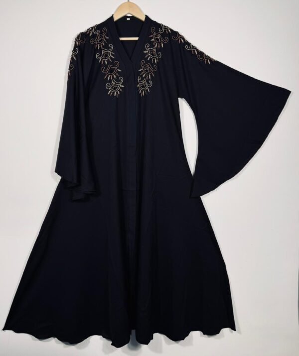 Elegant Black Embroidered Abaya with Flared Sleeves – Premium Modest Wear - Image 4