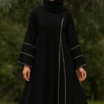 Elegant Black Flared Abaya with Golden Edge Detailing – Premium Modest Wear