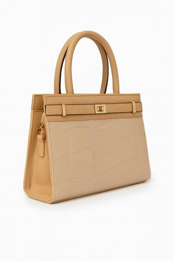 Elegant Ladies Croc-Embossed Leather Handbag with Gold Hardware - Image 26