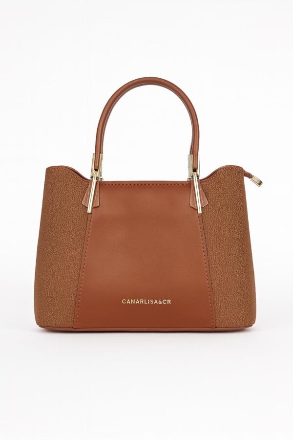 Elegant Ladies Faux Leather Handbag with Gold Accents and Logo - Image 29