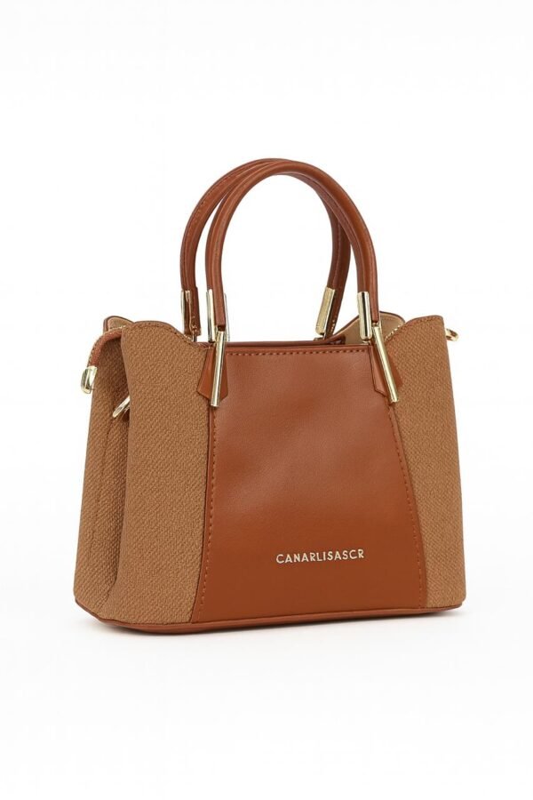 Elegant Ladies Faux Leather Handbag with Gold Accents and Logo - Image 27