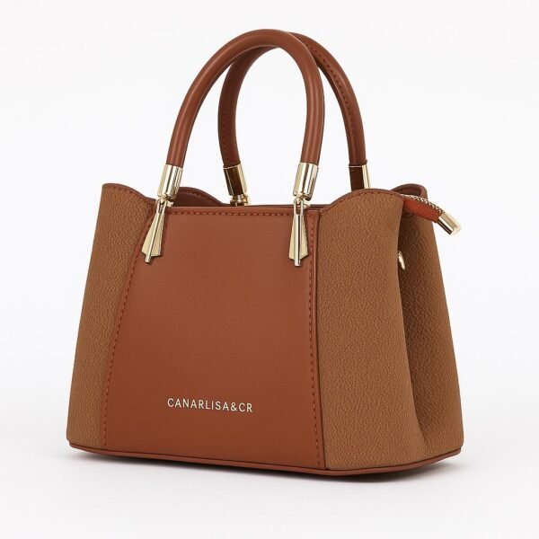 Elegant Ladies Faux Leather Handbag with Gold Accents and Logo - Image 26