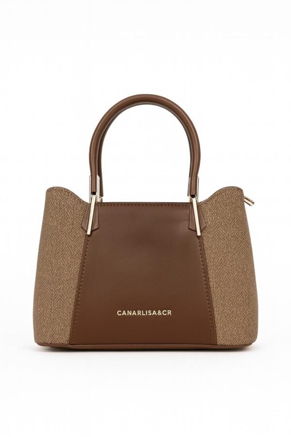 Elegant Ladies Faux Leather Handbag with Gold Accents and Logo - Image 25